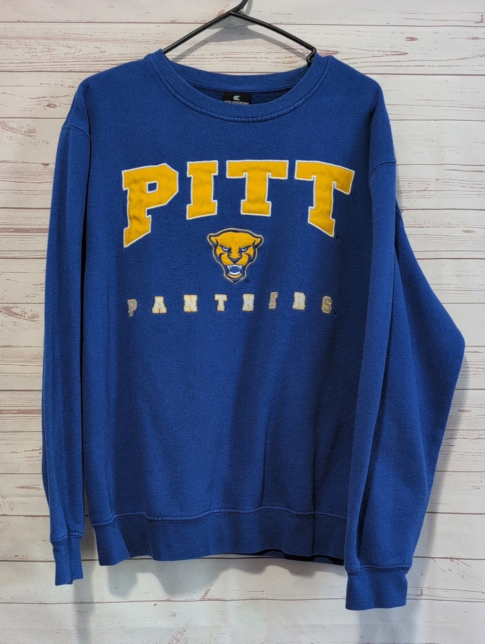 Colosseum Pitt Panthers Blue Graphic Crewneck Pullover Sweatshirt H2P